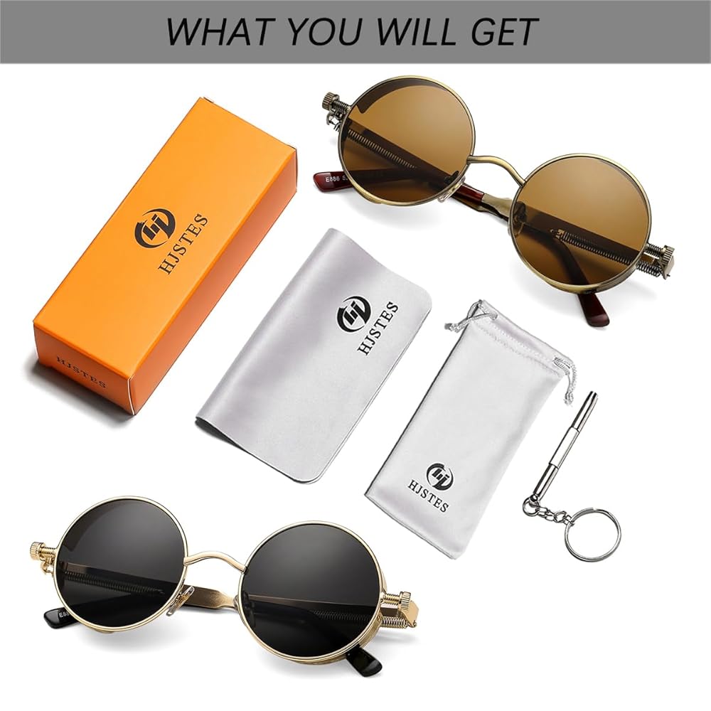 個人装備 DEAD STOCK WILLSON USA STEAM PUNK ROUND HJSTES Vintage Round Steampunk Sunglasses for Women Men